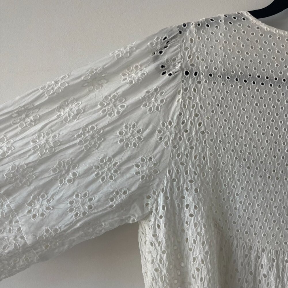 White Tiered Woven Peasant Long-Sleeve Dress - Picture 11 of 11